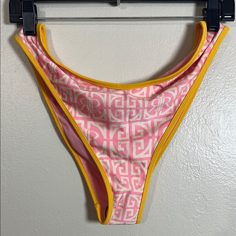 NEW River Island Geometric Pink Bikini Bottom with Yellow Trim